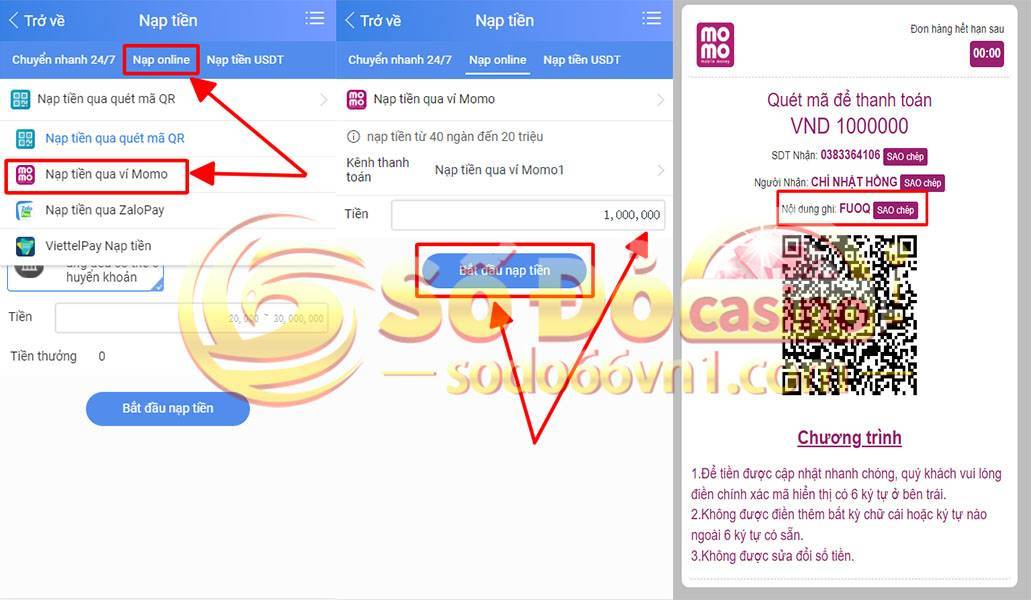 Hướng dẫn nạp rút tiền và chuyển quỹ tại SODO66 5 Hướng dẫn nạp tiền qua ví momo