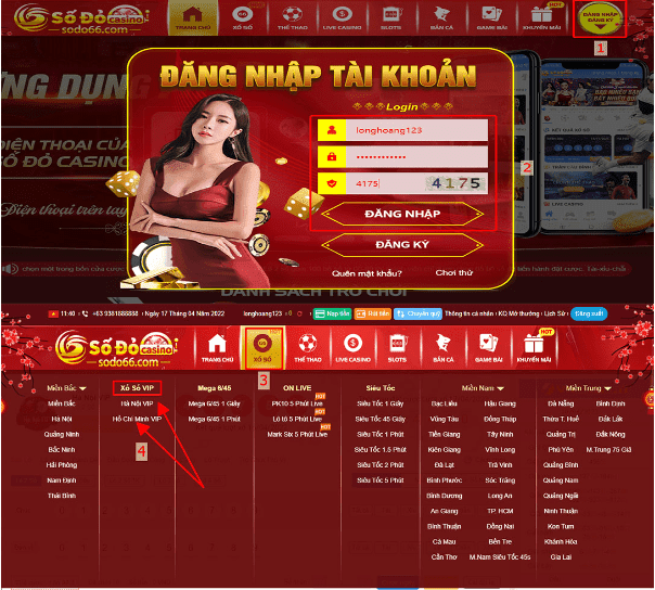 Hướng dẫn cược Xổ Số VIP tại SODO66 3 Hướng dẫn vào sảnh xổ số VIP giao diện máy tính